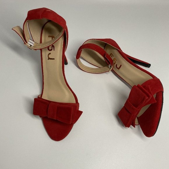 FSJ Women Front Bowknots Open Toe Thin High Heels - Picture 5 of 12